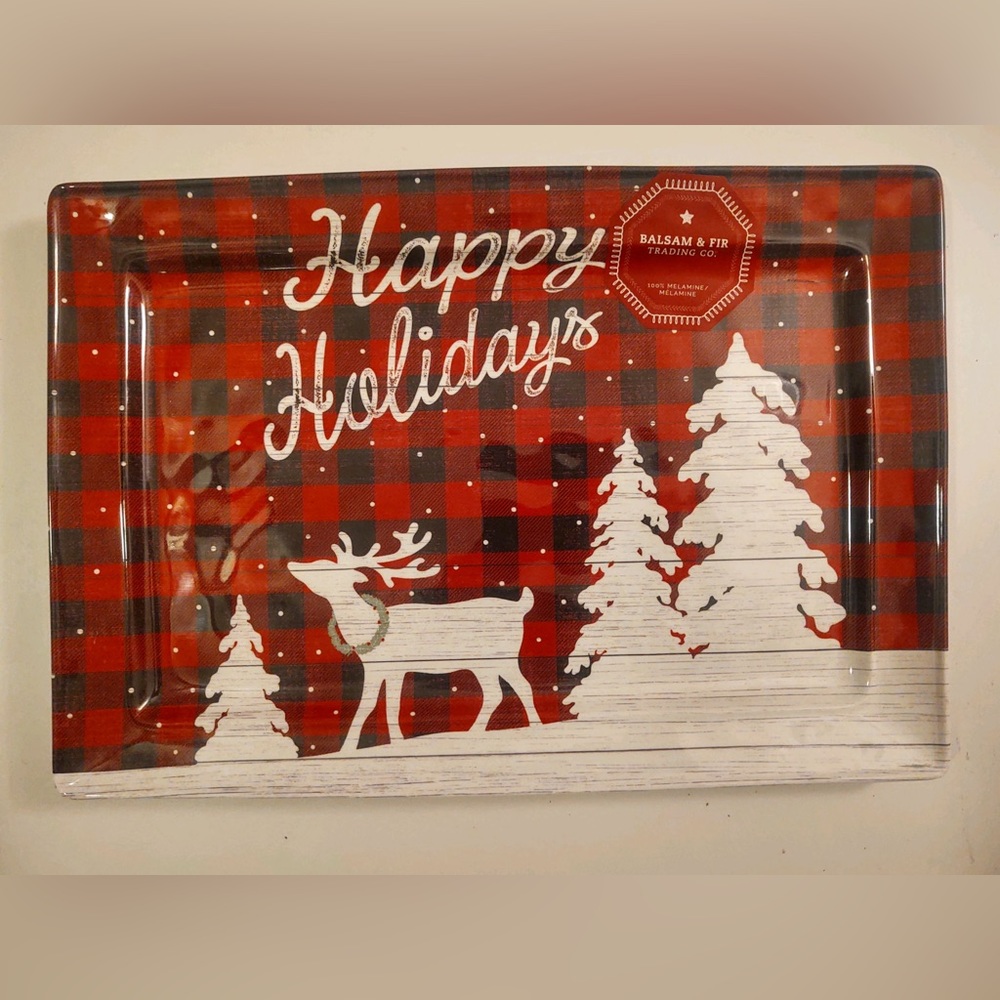🎁Balsam & Fir Serving Tray - Happy Holidays Theme - Approx. 16” x 11”